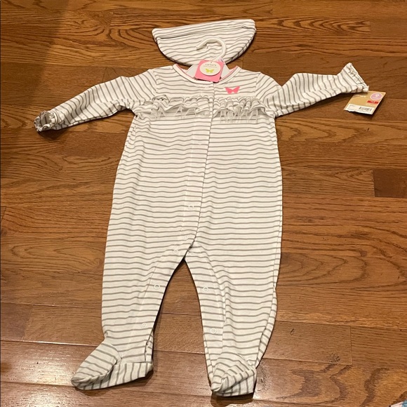 Carter's Other - Carter's Gray Striped Footed One Piece with Pink Accents